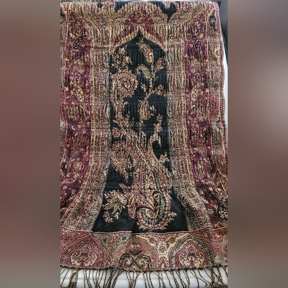 Elegant Black and Gold Paisley Scarf